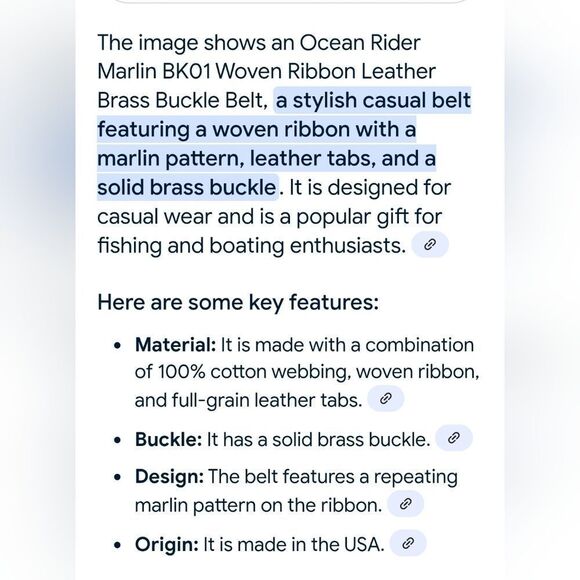 Nautical Theme Marlin Canvas, Leather Brass Mens Belt, Size 42 - Picture 2 of 6